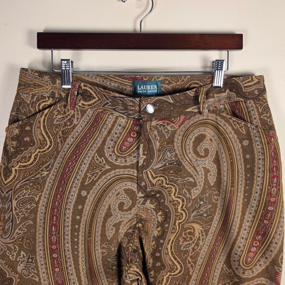 Lauren Ralph Lauren Brown Paisley Cotton Stretch Straight Leg Pants Womens 14 - Picture 3 of 12